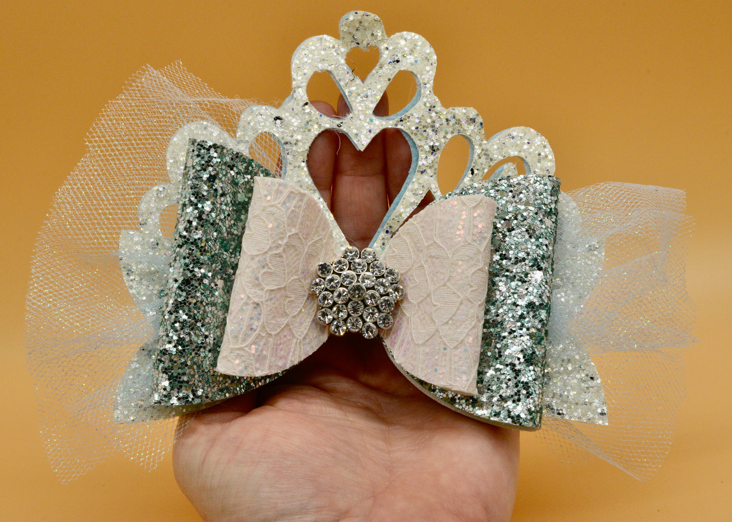 Girls character glitter hair bow, Crown Bow, Disney, Cinderella