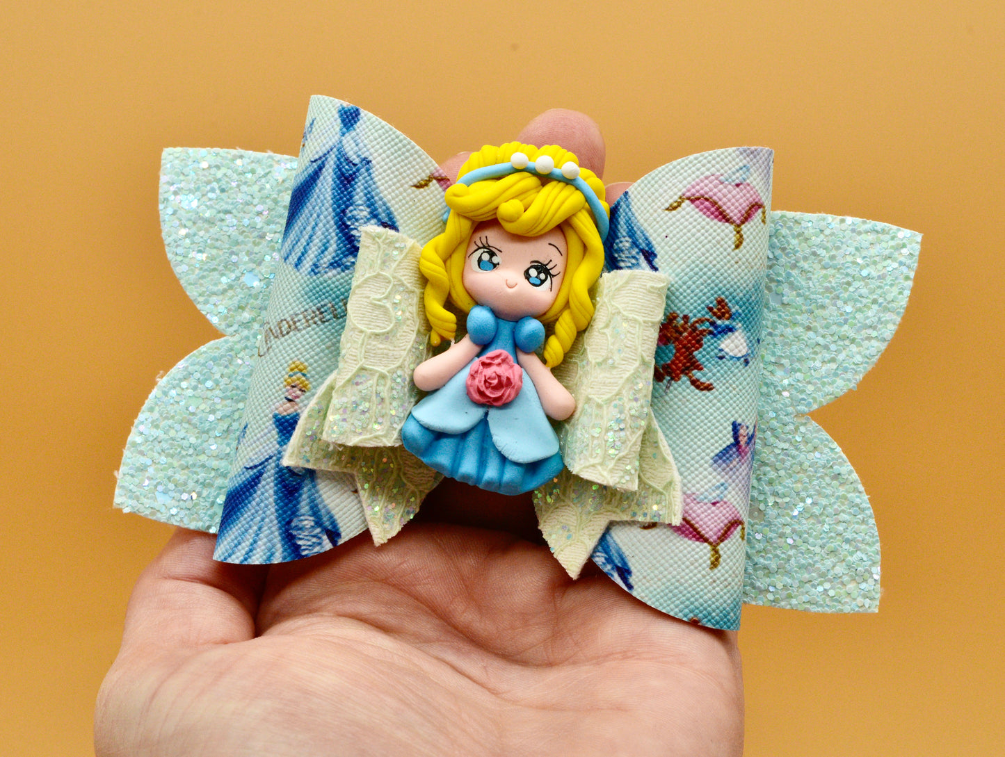 Girls character glitter hair bow, Disney, Cinderella