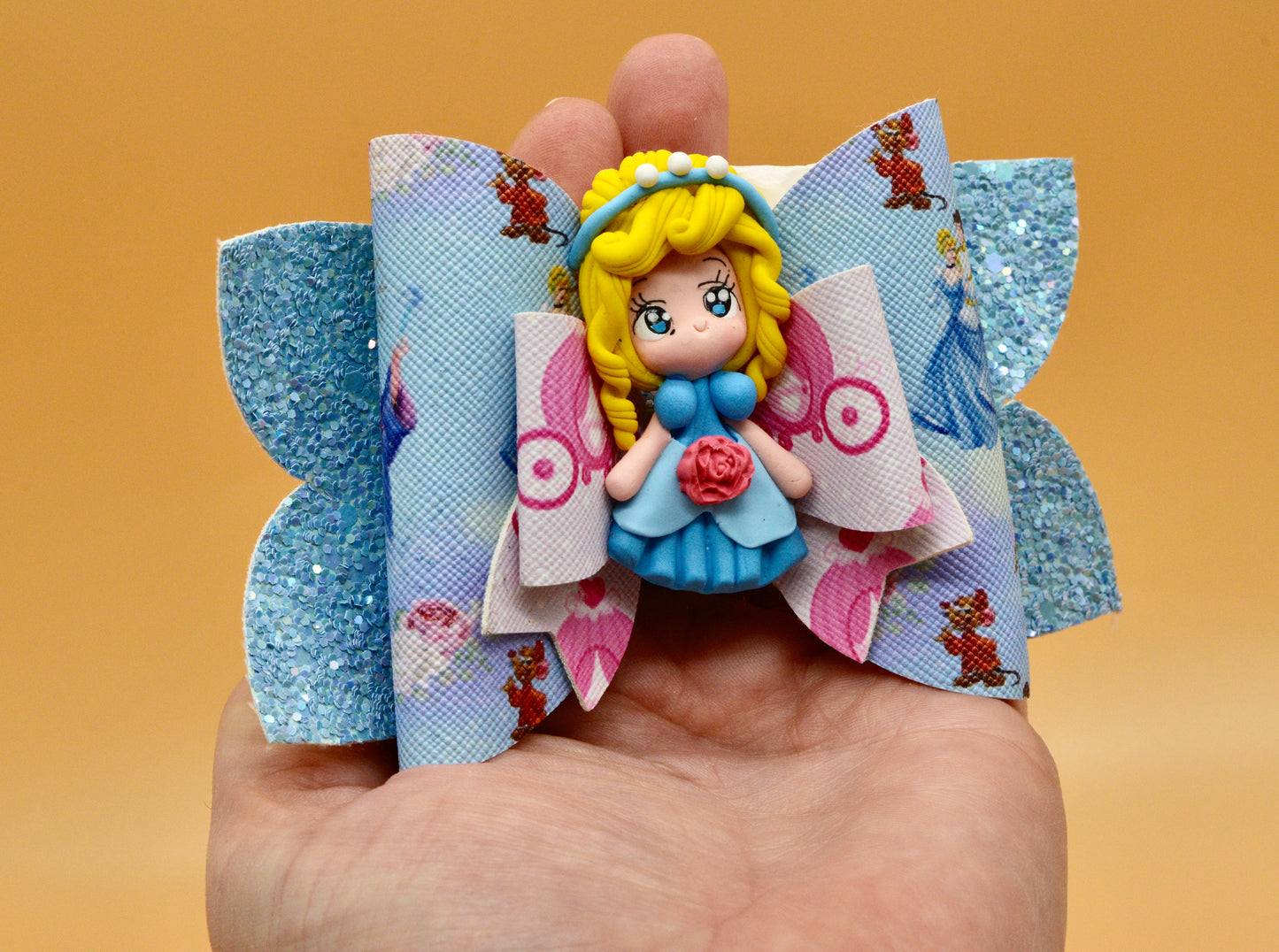 Girls character glitter hair bow, Disney, Cinderella
