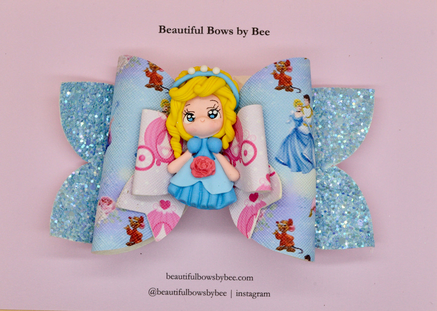 Girls character glitter hair bow, Disney, Cinderella