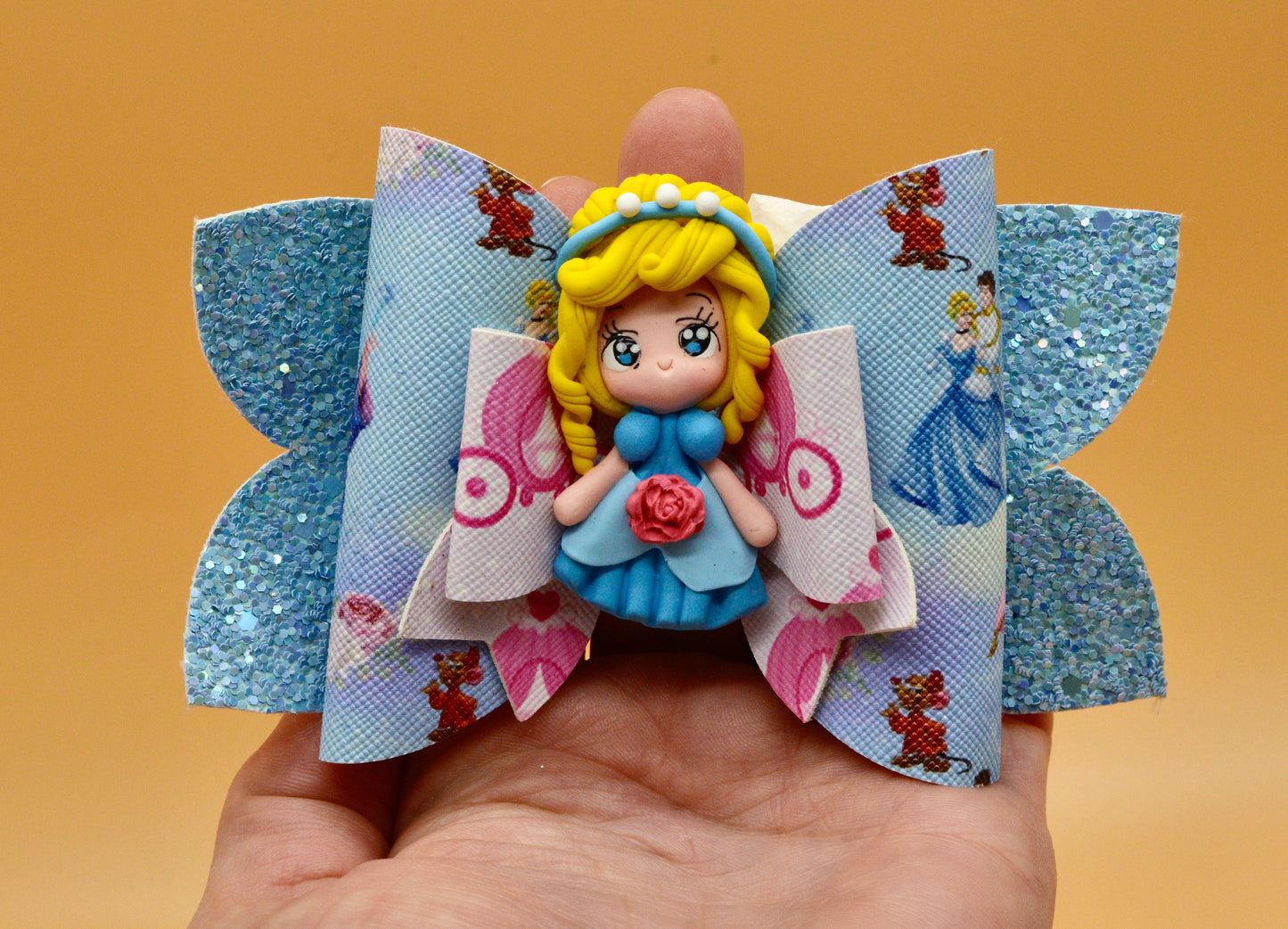 Girls character glitter hair bow, Disney, Cinderella